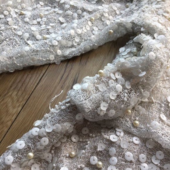 NWT ADRIANNA PAPELL Long Sleeve Pearl Beaded Dress with Slit - Picture 10 of 11